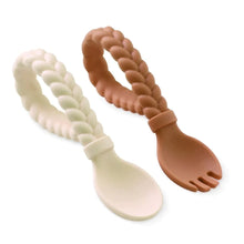 Load image into Gallery viewer, Sweetie Spoons Silicone Baby Fork &amp; Spoon Set (Multiple Colors Available)