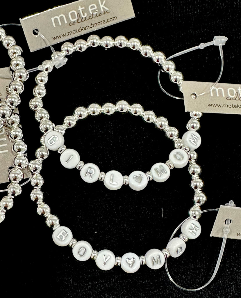 Motek Name Bracelets - Silver & White Bead