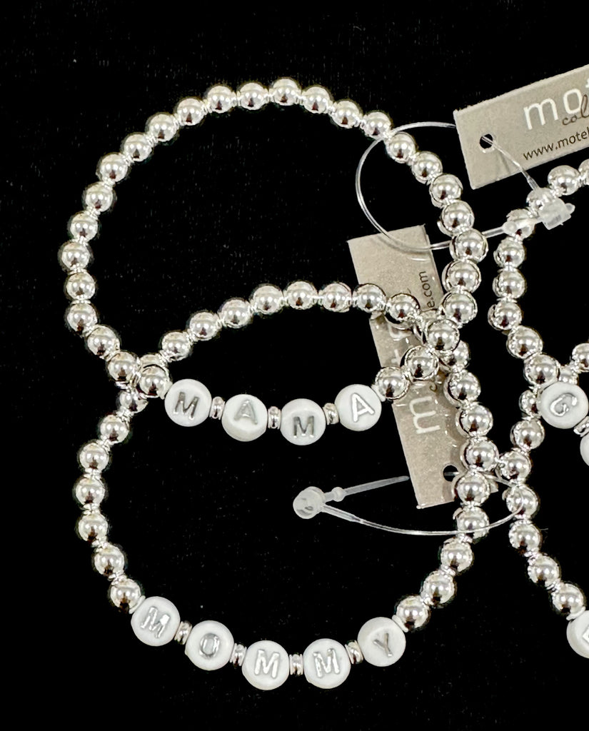 Motek Name Bracelets - Silver & White Bead