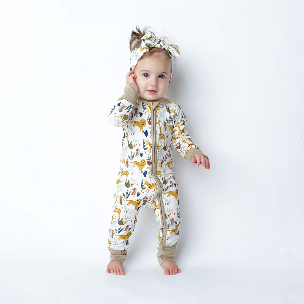 Jungle Friends Bamboo Pajama Convertible Footie Romper