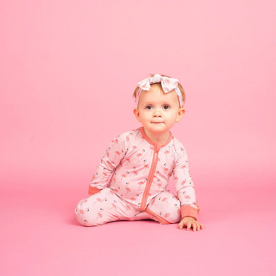 infant pajamas for summer Fancy Flamingos Bamboo Convertible Baby Pajamas – BabyScene Boutique