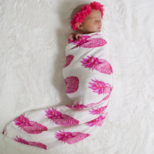 Load image into Gallery viewer, Florida Pink Pineapple Muslin Swaddle