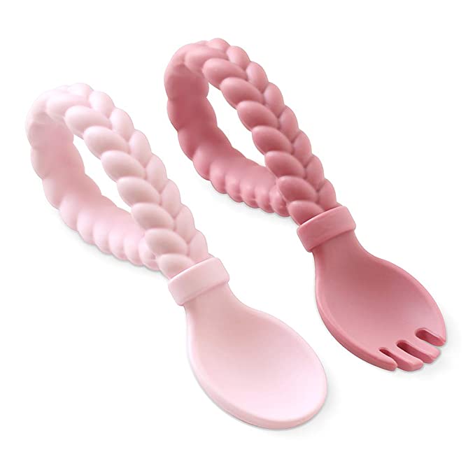 Sweetie Spoons Silicone Baby Fork & Spoon Set (Multiple Colors Available)