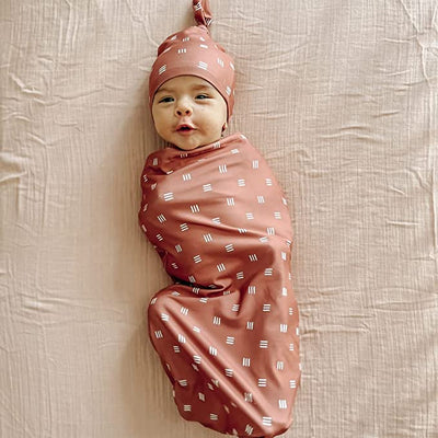 Cutie Cocoon & Hat Set - Terracotta Grid