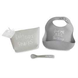 Gray Silcione Feeding Set