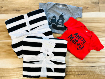 Fleece Blanket - Black & White Stripe