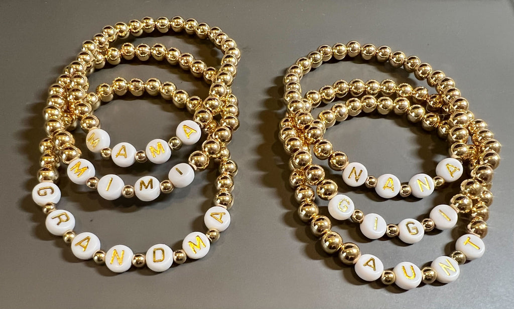 Motek Name Bracelets - Gold & White Bead